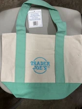 TRADER JOE'S MINI CANVAS TOTE BAG - PASTEL - Mint Green- NWT Limited Edition