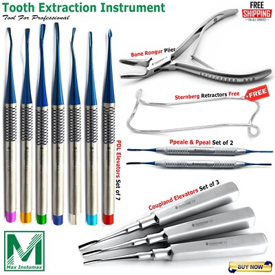 Tooth Extraction Surgery Kit Forceps Elevators Retractors Rounger Extracting Set