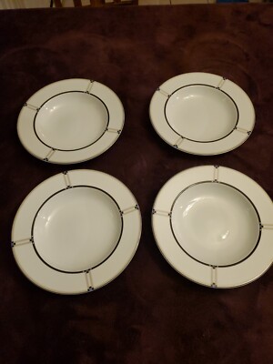 Studio Nova Exhibition Set 4 Large Rim Soup Bowls 9'' Black Blue Taupe EUC [Bin18