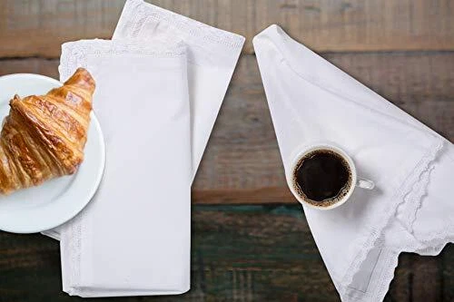 White Cloth Napkins, Cloth Dinner 18" x 18" (Set of 1) White - With Lace. - Image 2 of 4