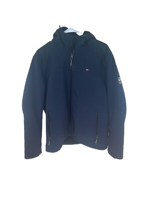 Tommy Hilfiger Fleece Lined Hooded Jacket L Excellent Condition Navy Blue 