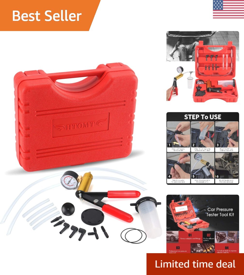 Portable Handheld Brake Bleeder Kit with Vacuum Pump Gauge and Storage Case