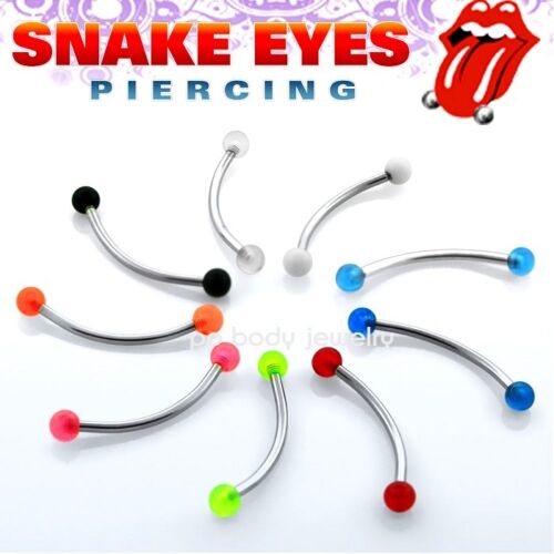 16G 14G 9/16" 5/8" Steel with UV Ball Curved Barbell Tongue Snake-Eyes Piercing - Picture 1 of 1