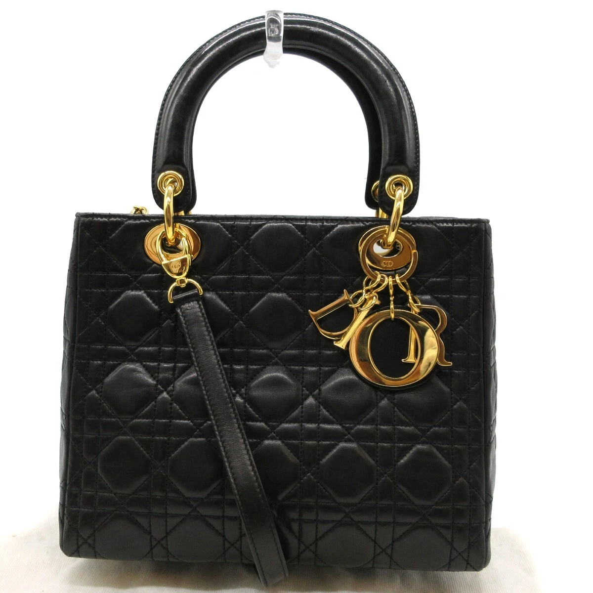 Sac à main bandoulière CHRISTIAN DIOR Lady Cannage 2 voies cuir noir GHW Italie M759