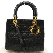 CHRISTIAN DIOR Lady Cannage 2Way Shoulder Hand Bag Black Leather GHW Italy M759