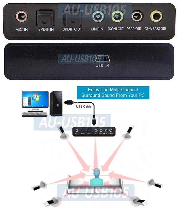 PC Surround Sound Audio Adapter W/5.1 Sound + Digital Optical Audio Input Output - Image 4 of 4