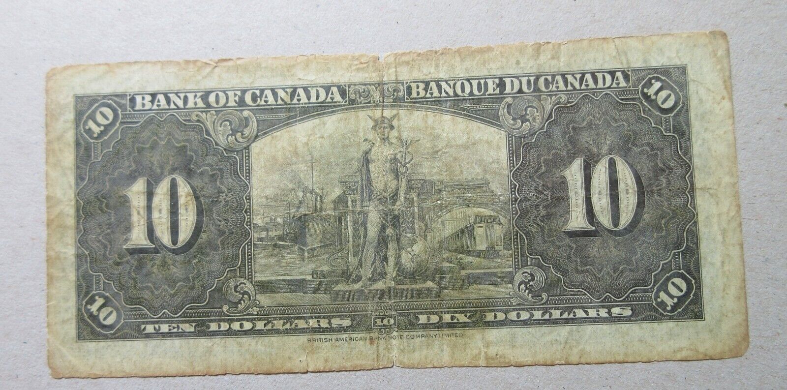 1937 Bank of Canada Ten Dollar Bill. $10 BETTER GRADE Bank Note (PS5-F)