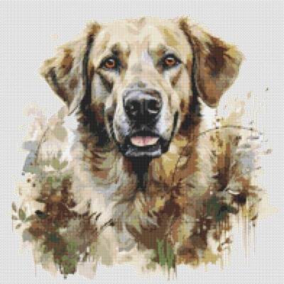 Anatolischer Schäferhund Welpe Hund zeitgenössisches Kunstwerk groß Original Kreuzstich