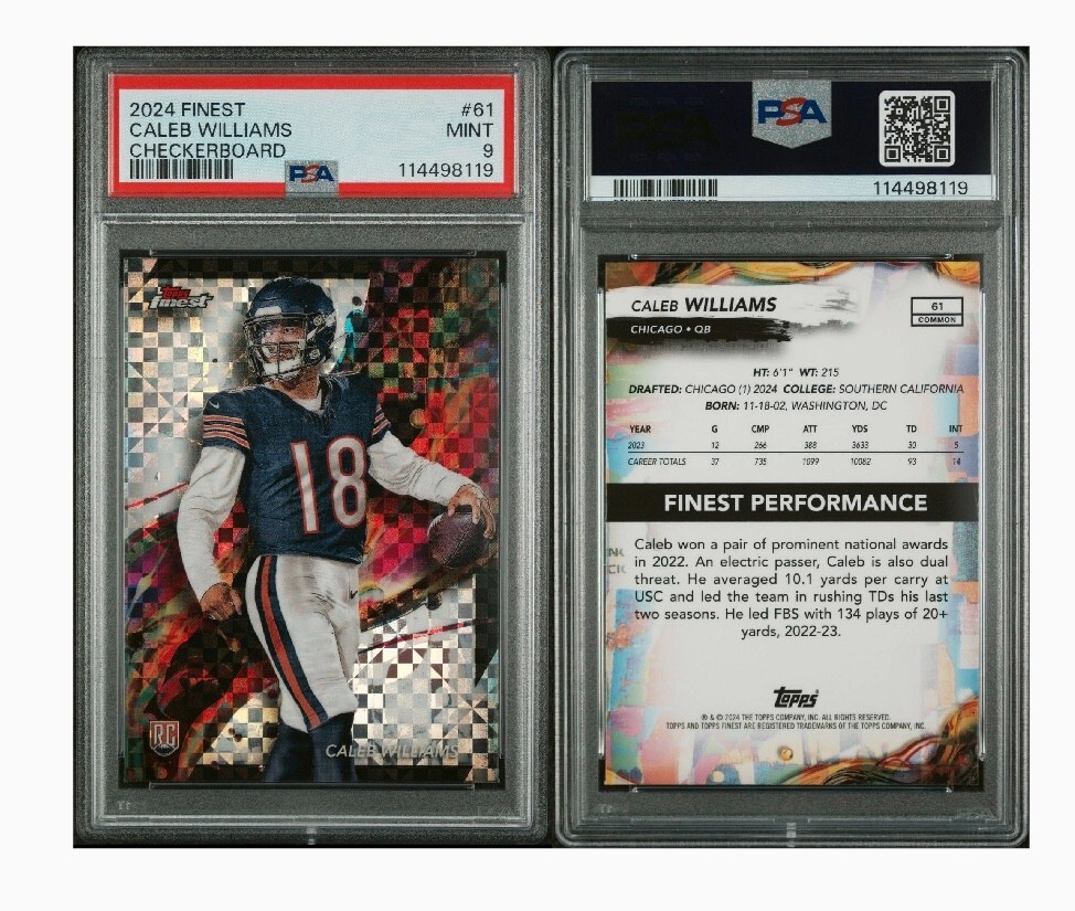 2024 Topps Finest - Caleb Williams #61 Checkerboard Refractor (RC) PSA 9 MINT