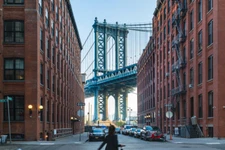 Manhattan Bridge Between Apartment Buildings Photo Art Print Poster 18x12