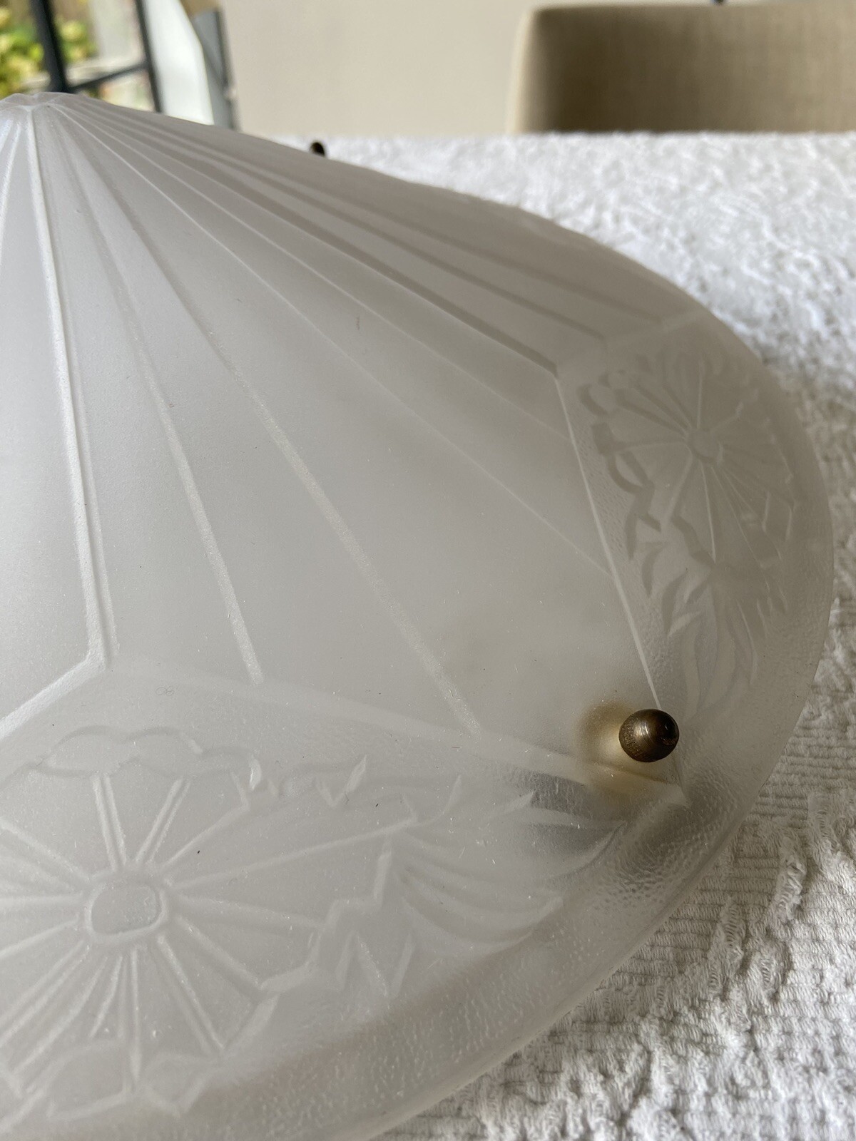 Antique French ART DECO GLASS CEILING LIGHT SHADE frosted white Flower