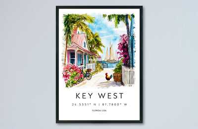 Key West Aquarell Poster Key West Reise Druck Florida Wandbild Key West
