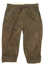 Women's Trachten Knee-Length Lederhose In Dark Olive Approx. Size 40 Retro!