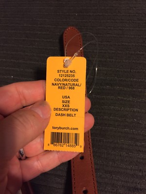 NWT TORY BURCH DASH BELT LEATHER TRIM NAVY NATURAL RED  display picture 3