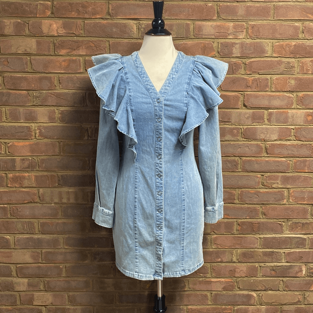 Karlie Women's Denim Ruffle Dress Size Large NEW | eBay