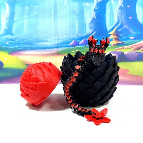 3D Printed Dragon with Egg, 12" Articulated Cherry Blossom Fidget Dragon Toy - Picture 5 of 5