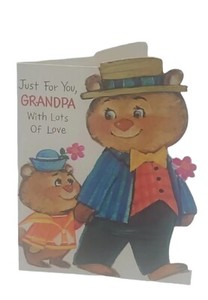 Vintage Birthday Card Embossed Bear Grandpa Ephemera Anthropomorphic Scrapbook