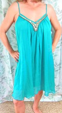 EXPRESS STYLISH DOUBLE LAYER SHEER BLUE-GREEN SHEER CHIFFON OVERLAY DRESS M EUC