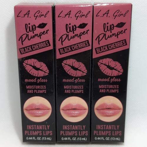 3x L.A. Girl Lip Plumper Mood Gloss, Black Cherries, Moisturizes And Plumps - Picture 1 of 3