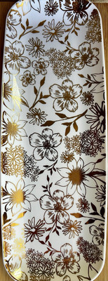 Set of 5 Melamine Platters, White & Gold Floral, Rectangular 
