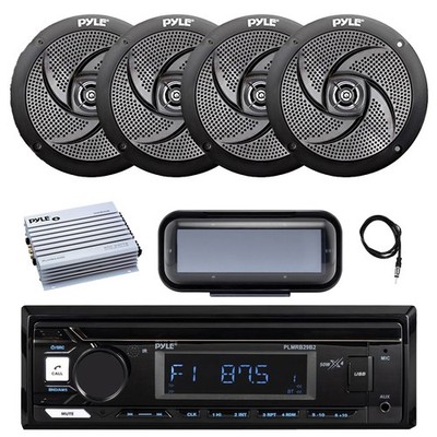 Pyle Marine Bluetooth Receiver, Cover, 4x 4'' 100W Outdoor Speaker, Amp, Antenna