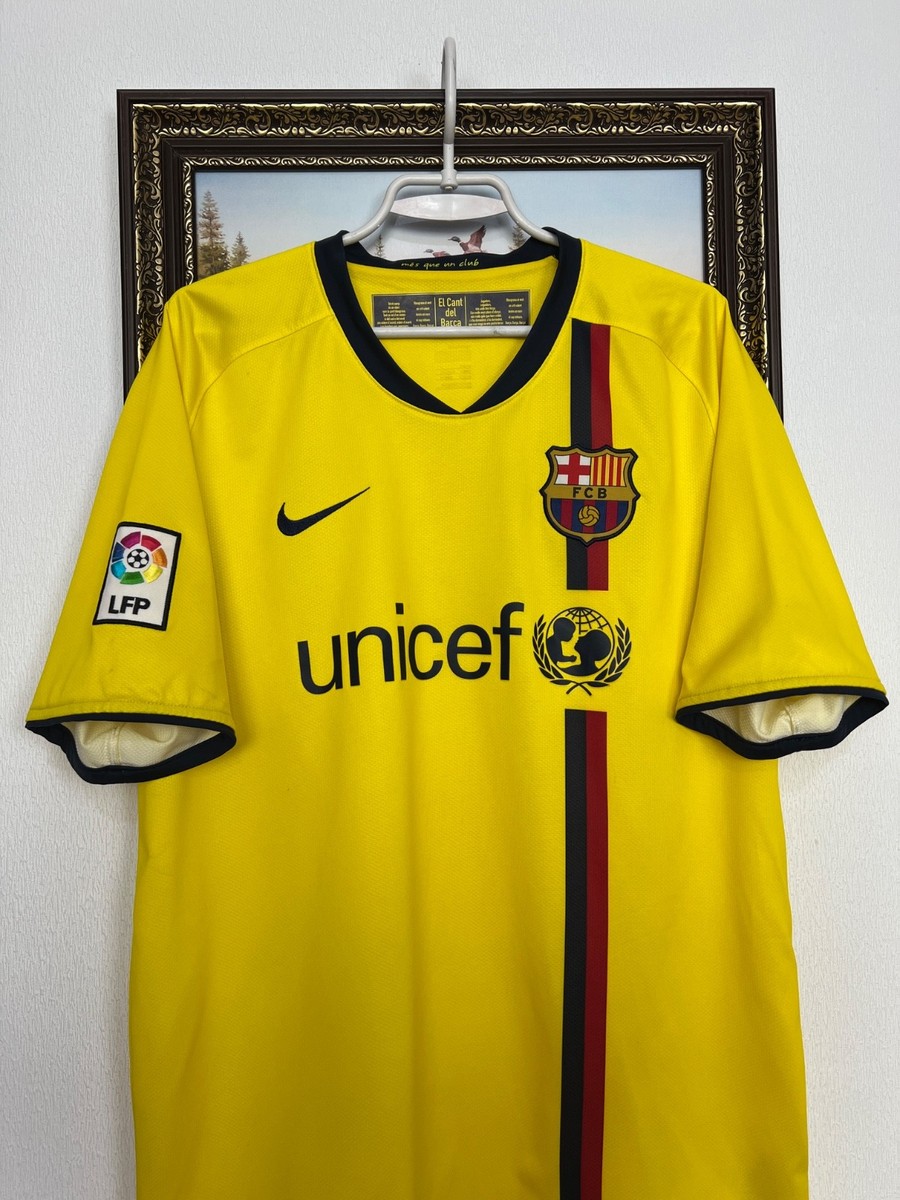 Barcelona Away football shirt 2008 Soccer Nike Yellow Jersey Mens
