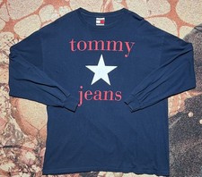 VINTAGE Y2K Tommy Hilfiger Tommy Jeans Graphic L/S Tee XL Navy USA MADE