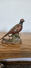 Ring Neck Bisque Pheasant Figurine Vintage Homco 1457 With Flowers
