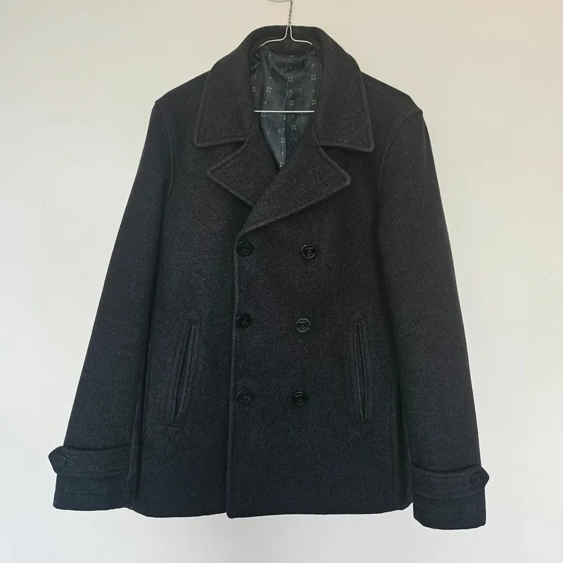 Next mens medium pea coat formal charcoal grey wool mid length