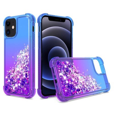 Reiko Shiny Flowing Glitter Liquid Bumper Case for Apple iPhone 12 Mini in Blue