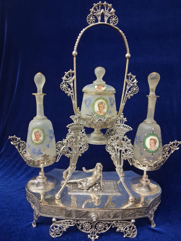 Antique Silver Plate Perfume Bottle Holder Meriden Britannia