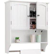 Iwell Bathroom Cabinet Wall Mounted with Towel Rack & Adjustable Shelf, Over ...
