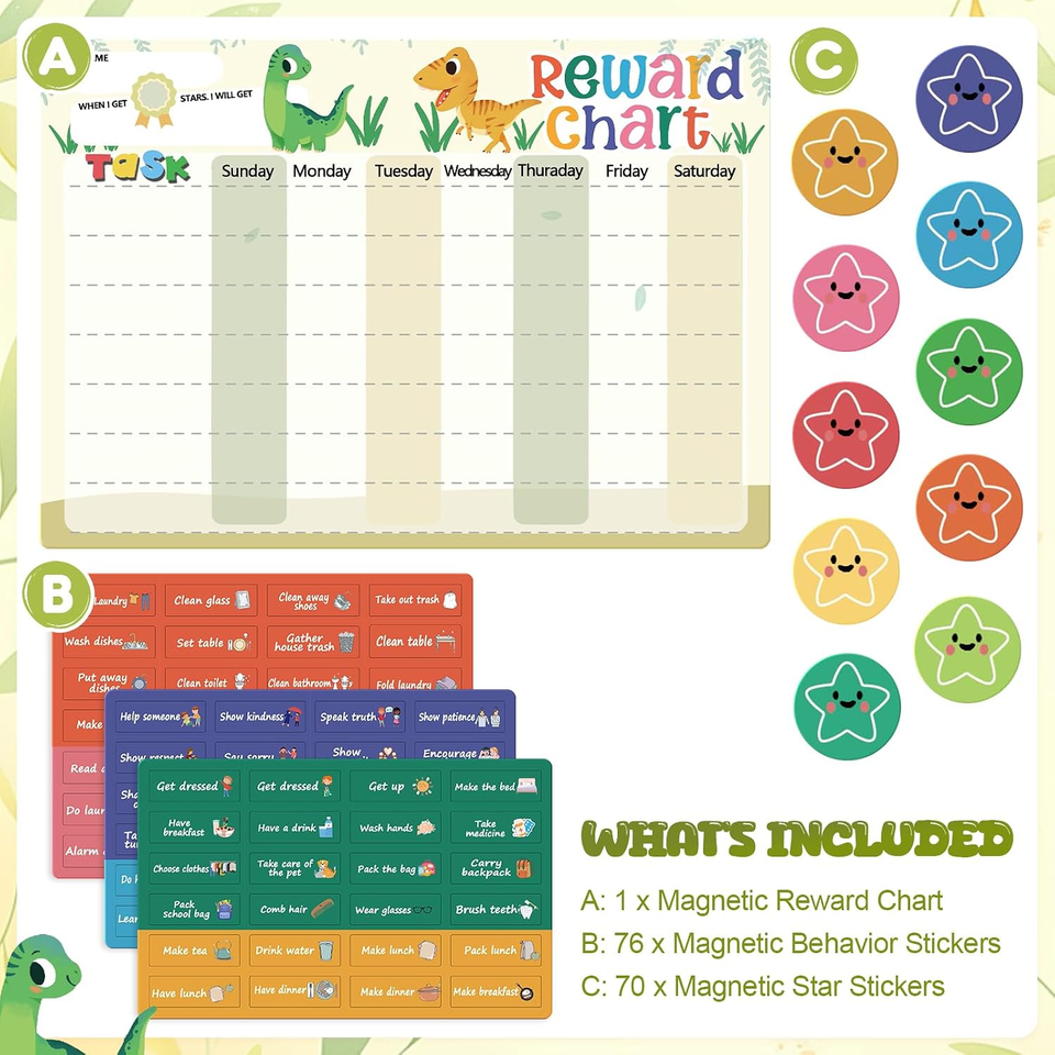 Reusable Magnetic Reward Chart with 76 Magnetic Behavior Stickers and ...