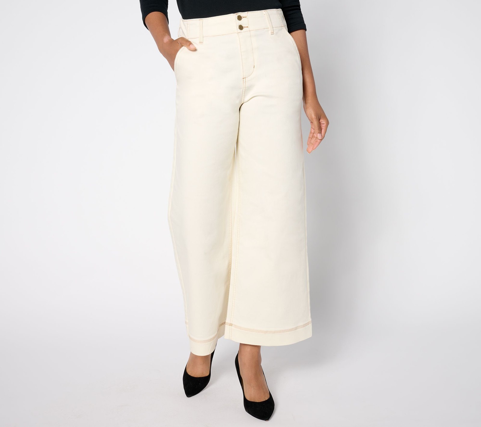 Studio Park Women's Plus Sz Pants 18 x Ali Carr Twill Wide-Leg White A655430