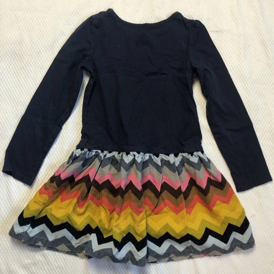 Vestido Lands' End Azul Marino Top y Multicolor Zig Zag Pana Parte Inferior Algodón Niñas 5 Foto 4 de 4