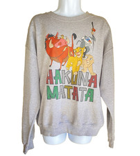 Vintage Disney Lion King Hakuna Matata Sweater Top Large Gray Simba Timon Puma