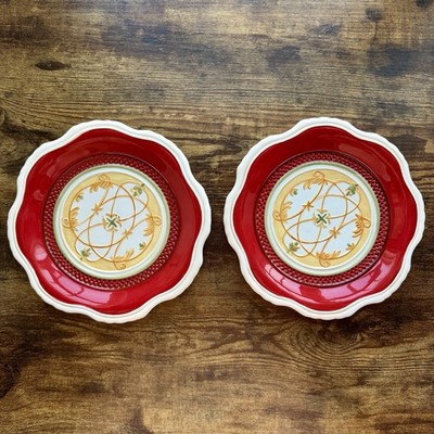 Fitz & Floyd Bellacara Red Salad Plates Set of 2 Scalloped Dish Dinnerware
