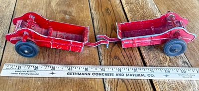 Lot of 2 Antique Hubley Kiddie Toy No. 50 Manure Spreaders Cast Iron Farm Wagons