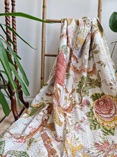Indian Kantha Quilt king Block Print Handmade Cotton Bedspread Blanket Throw