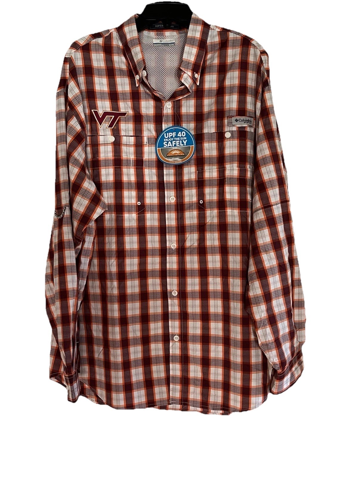 Columbia Super Tamiami LS Shirt In Size XL/TG for Men Virginia Tech NWT