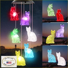 HiSolar Cat Solar Wind Chime Light, Color Changing LED Outdoor Garden Decor Gift