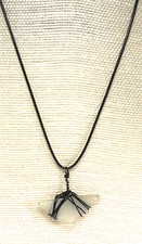 Fashion Necklace White Frosted Sea Glass Black Wire Wrapped Pendant Cord Lot 85