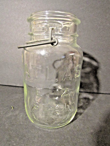 Vintage Atlas E-Z Seal Quart Mason Canning Jar Glass Lid & Wire Bail 1920's