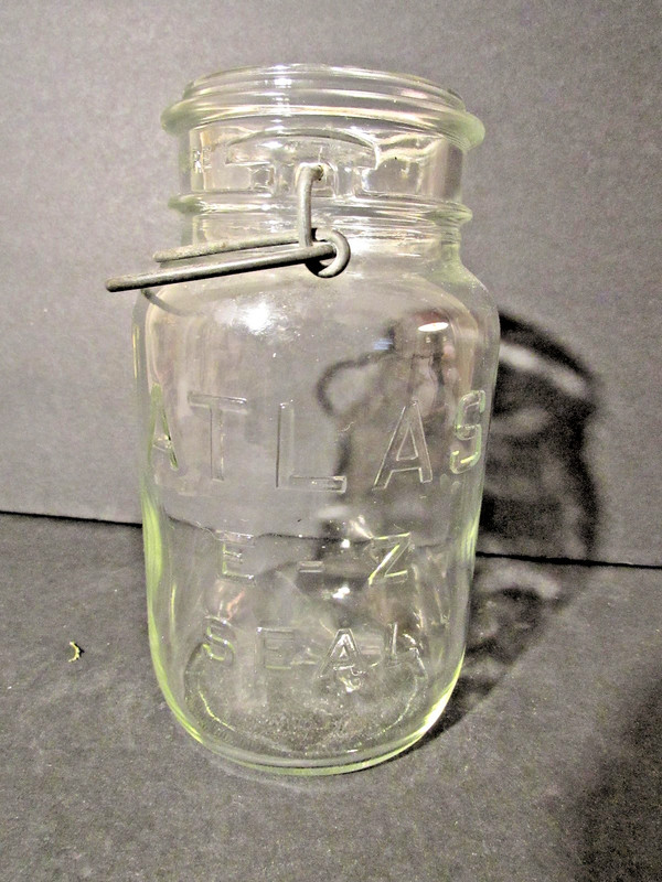 Vintage Atlas E-Z Seal Quart Mason Canning Jar Glass Lid & Wire Bail 1920's