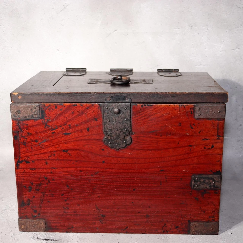 Antiguo japonés de madera Kake Suzuribako caja de piedra tinta cajón Funa Tansu WBX326 Foto 3 de 4