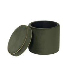 HomePop Ava Velvet Ottoman with Storage Green