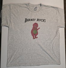 Vtg Barney Rocks Purple Dinosaur Graphic T-Shirt Adult XL Gray