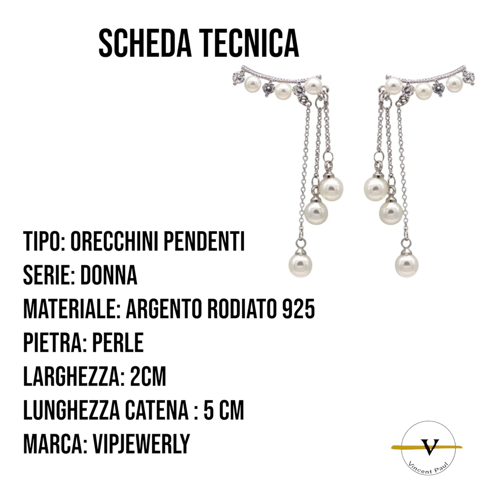 ORECCHINI DONNA CON PERLE PENDENTI E ZIRCONI ARGENTO 925 RODIATO ANALLERGICI - Immagine 3 di 4