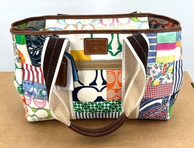 Coach Womens Hamptons Tote Purse Multicolor Patchwork Y2K Canvas