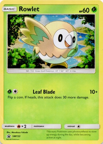 Rowlet - SM153 Holo Promo Sun & Moon Promo Pokemon Lightly Played